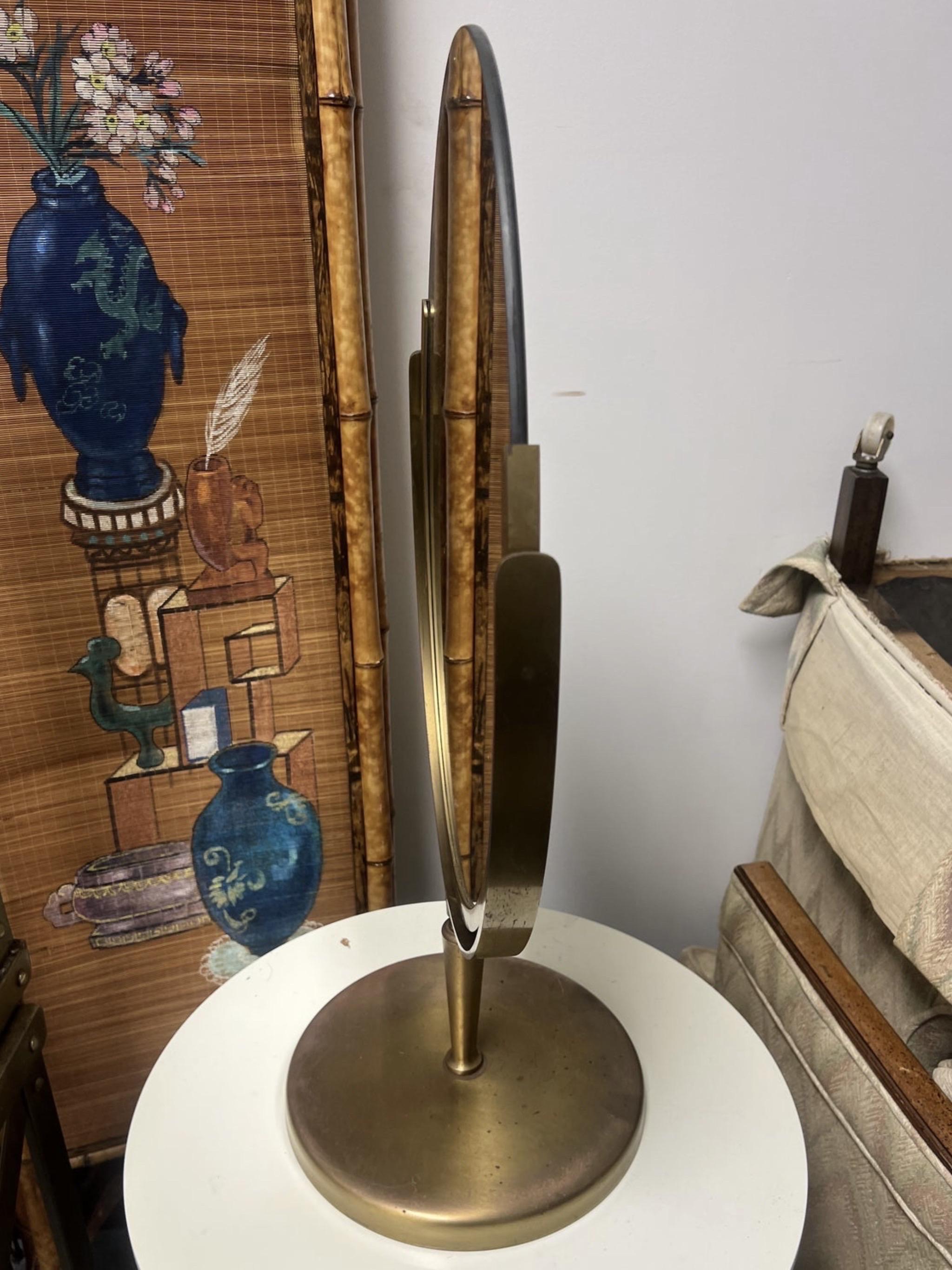 Mid-Century Modern Vintage Charles Hollis Jones Large Oval Brass Vanity Mirror