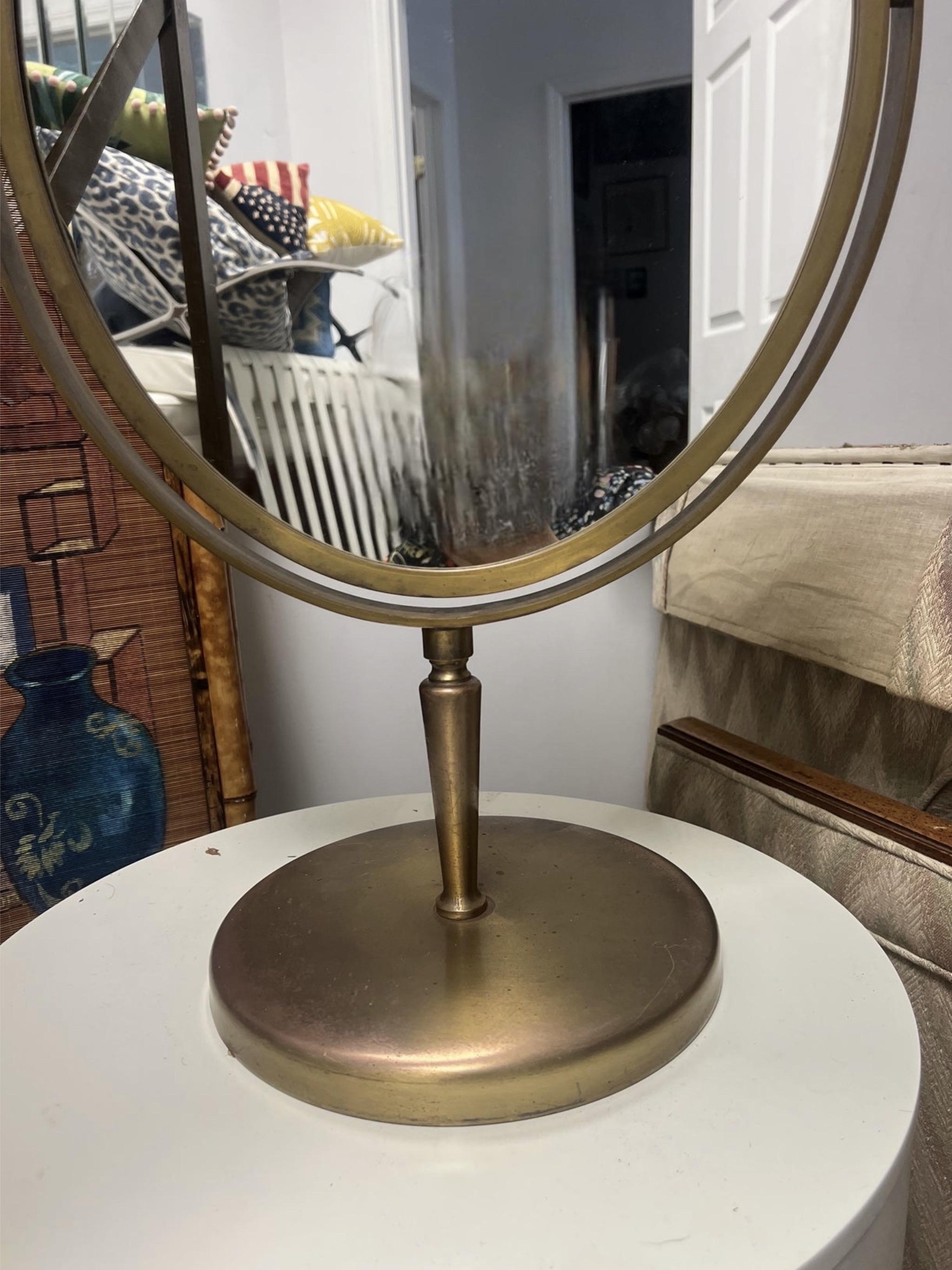 Vintage Charles Hollis Jones Large Oval Brass Vanity Mirror In Good Condition In Charleston, SC