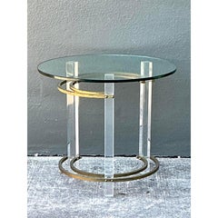 Tavolino d'epoca in lucite e ottone Charles Hollis Jones