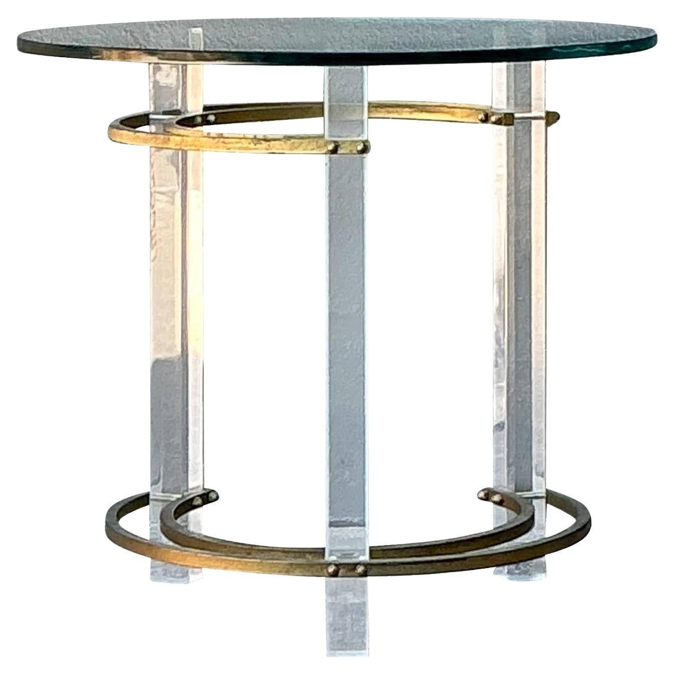 Vintage Charles Hollis Jones Lucite and Brass Ring Side Table