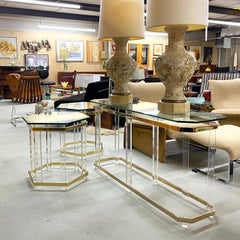 Vintage Charles Hollis Jones Style Clear Acrylic and Brass Console Table