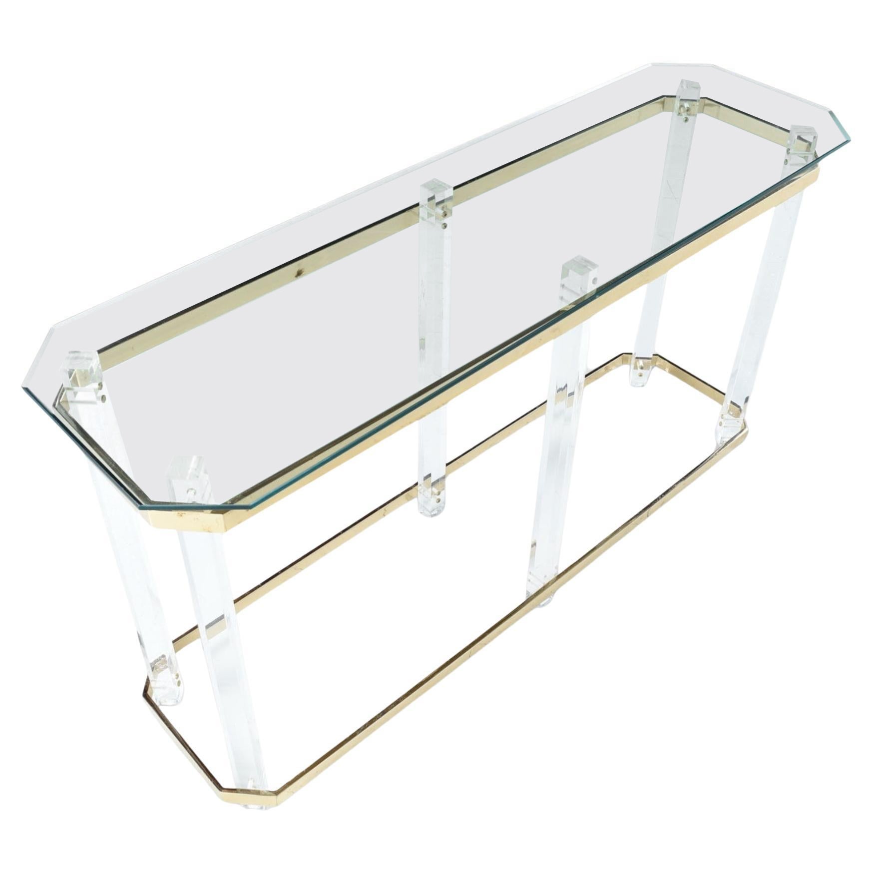 Vintage Charles Hollis Jones Style Clear Acrylic and Brass Console Table