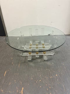 Vintage Charles Hollis Jones Style Lucite and Brass Accordion Cocktail Table