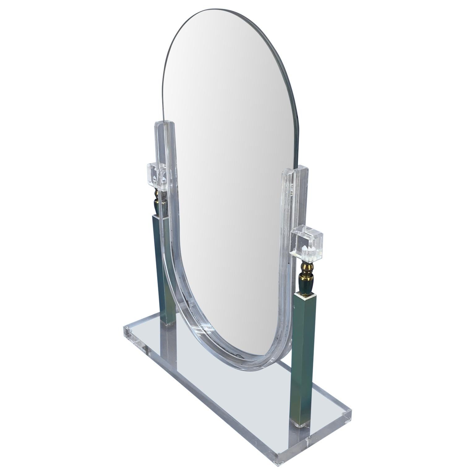 Mid-Century Modern Vieux miroir de courtoisie Charles Hollis Jones en Lucite en vente