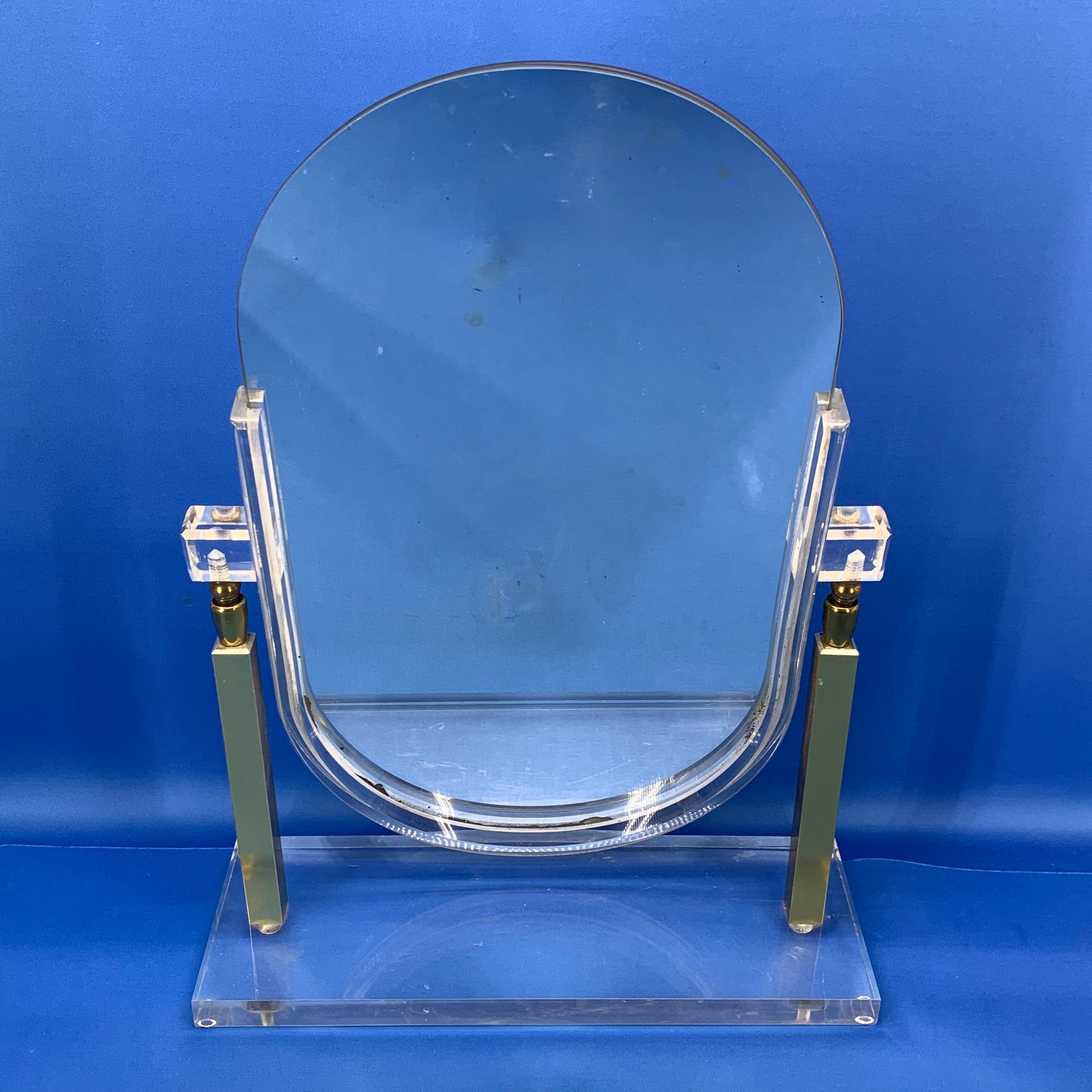 20th Century Vintage Charles Hollis Jones Lucite Tabletop Vanity Mirror For Sale