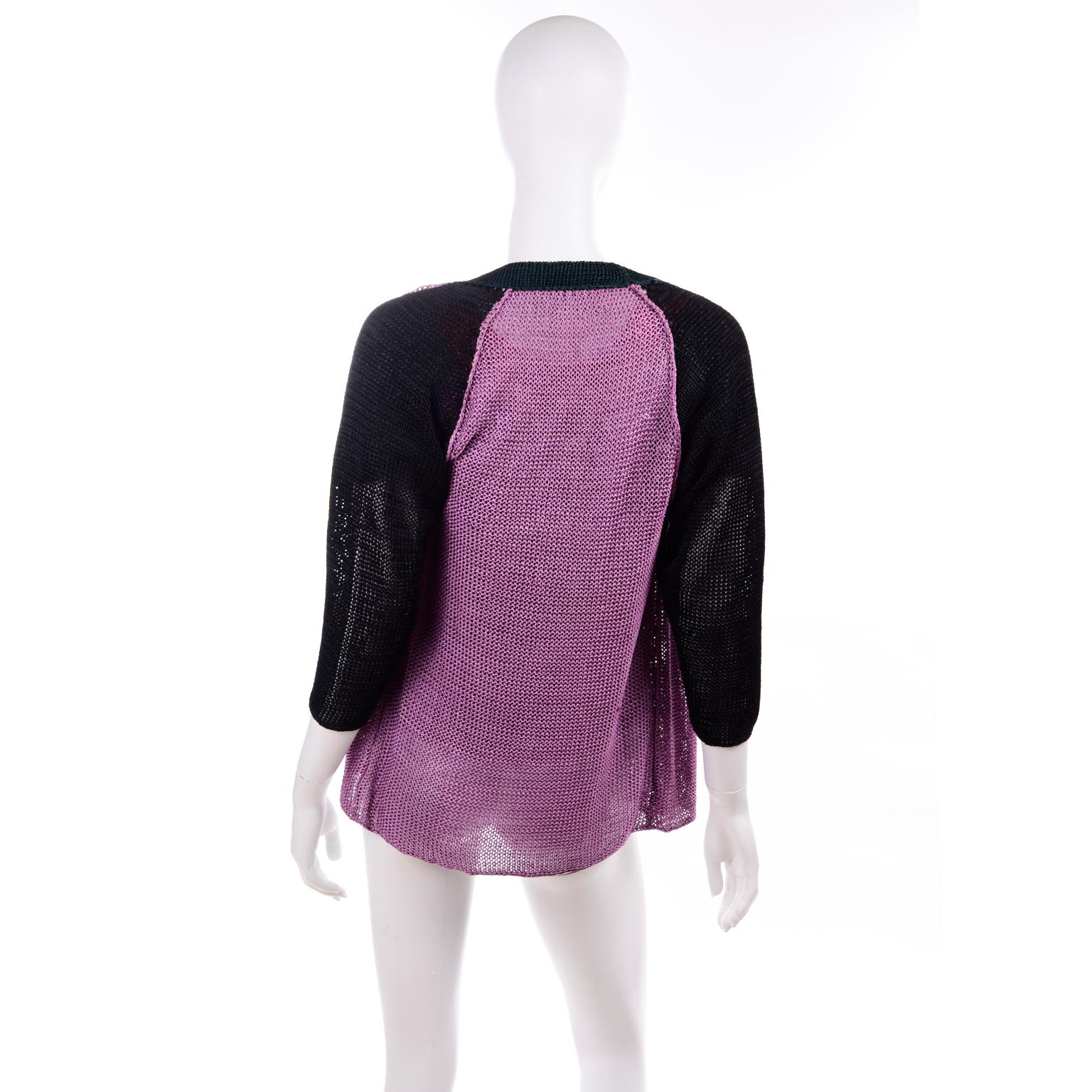 Women's Vintage Charles Jourdan Parallele Color Block Purple 2 pc Top & Cardigan Sweater For Sale