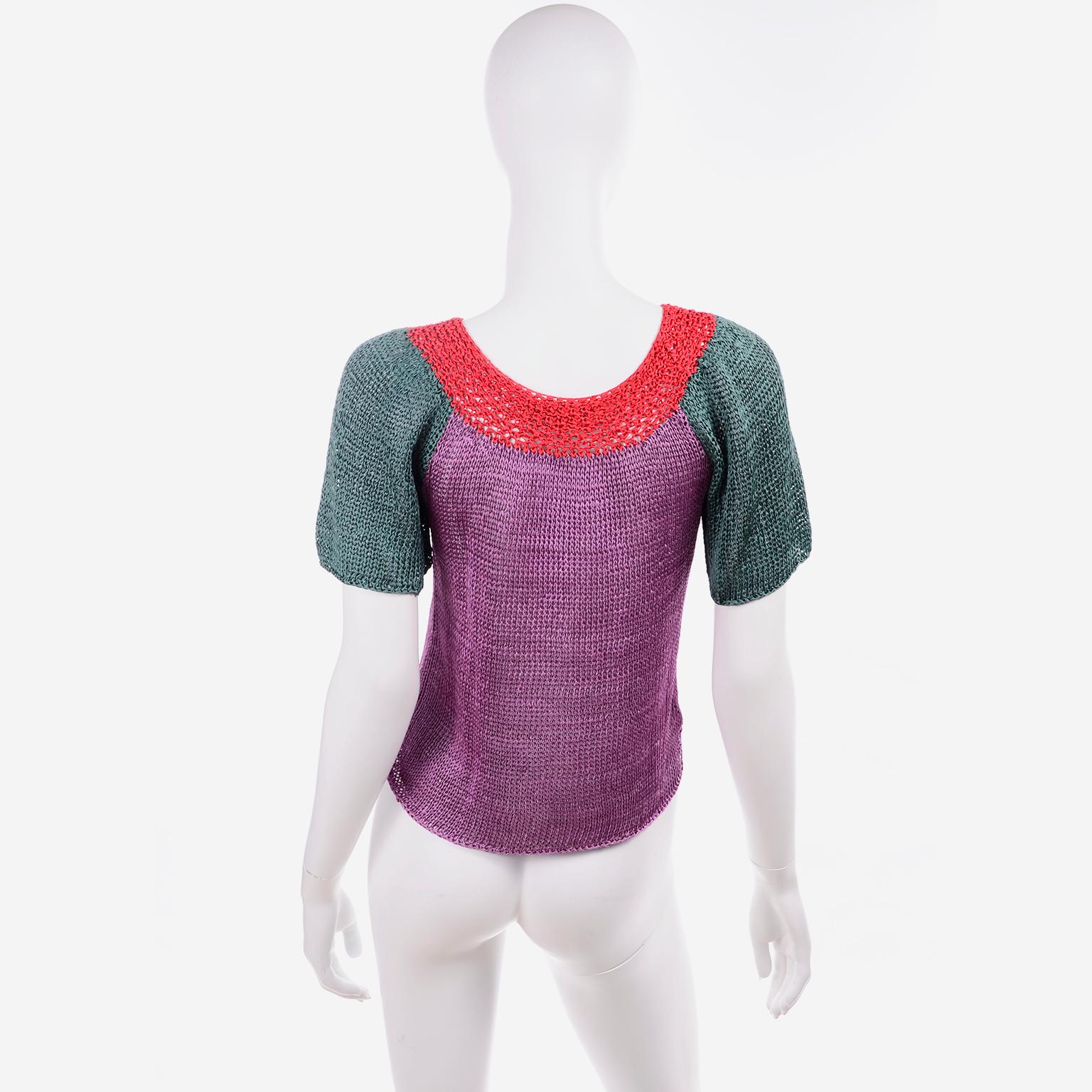 Vintage Charles Jourdan Parallele Color Block Purple 2 pc Top & Cardigan Sweater For Sale 2