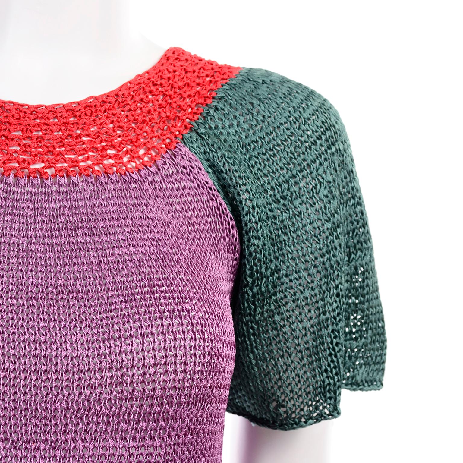 Vintage Charles Jourdan Parallele Color Block Purple 2 pc Top & Cardigan Sweater For Sale 3