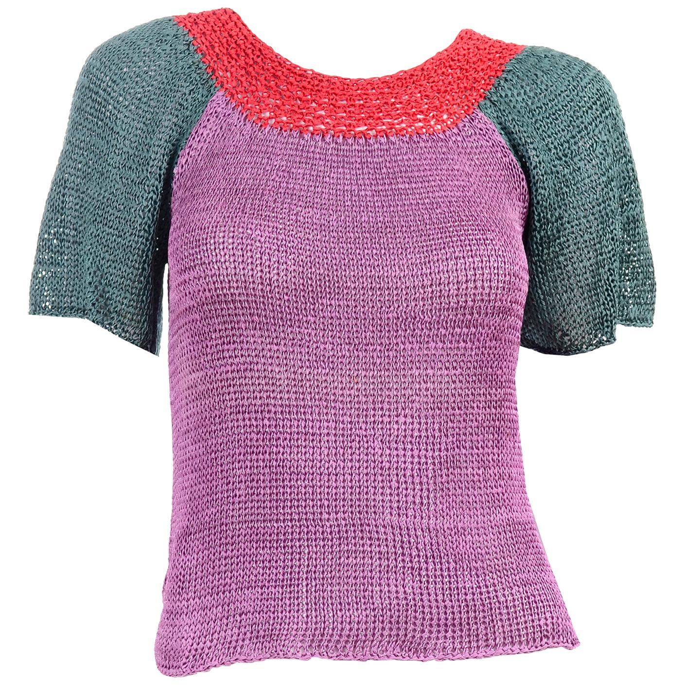 Vintage Charles Jourdan Parallele Color Block Purple 2 pc Top & Cardigan Sweater