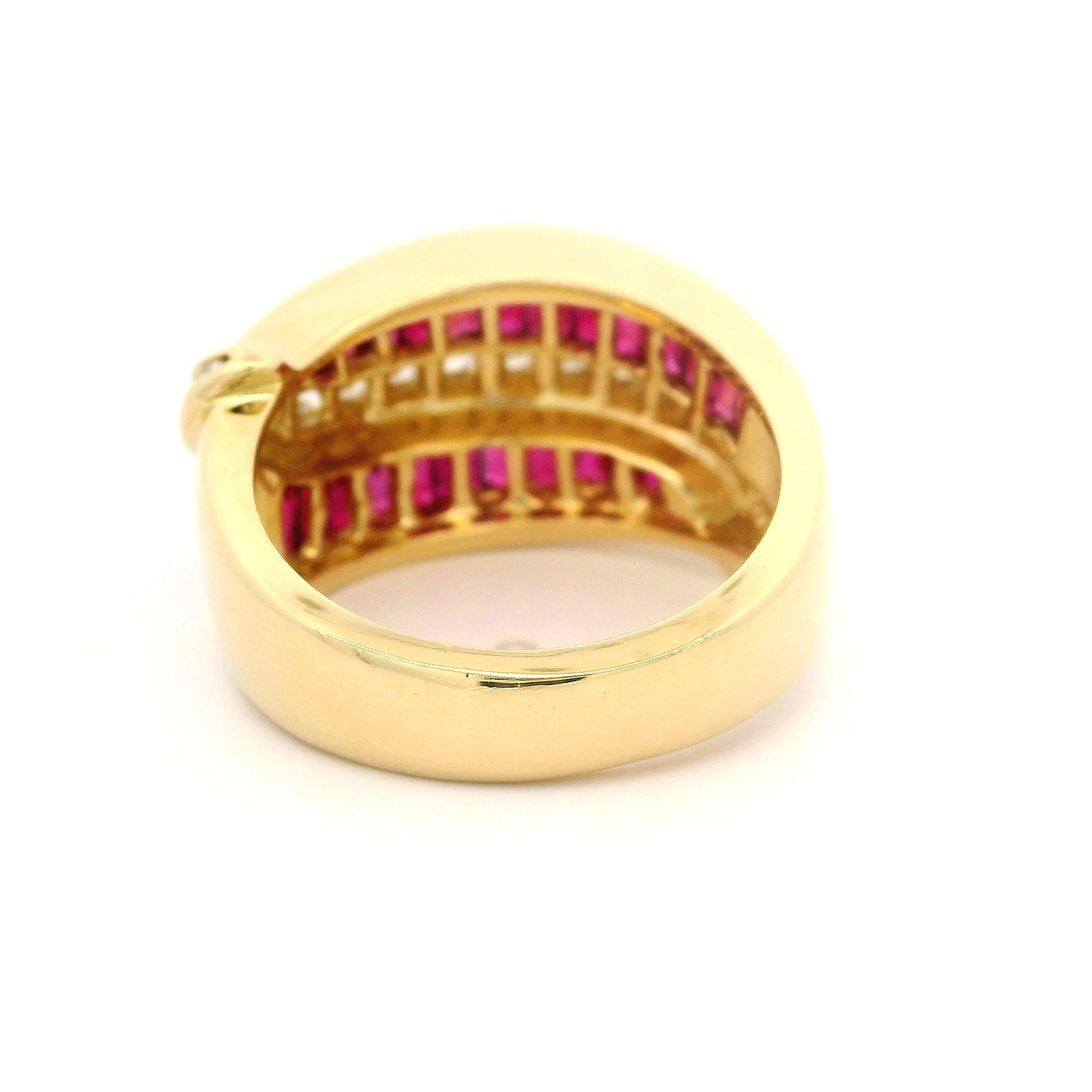 Vintage Charles Krypell 18k Yellow Gold Ruby & Diamond 12.7mm Wide Band Ring For Sale 5