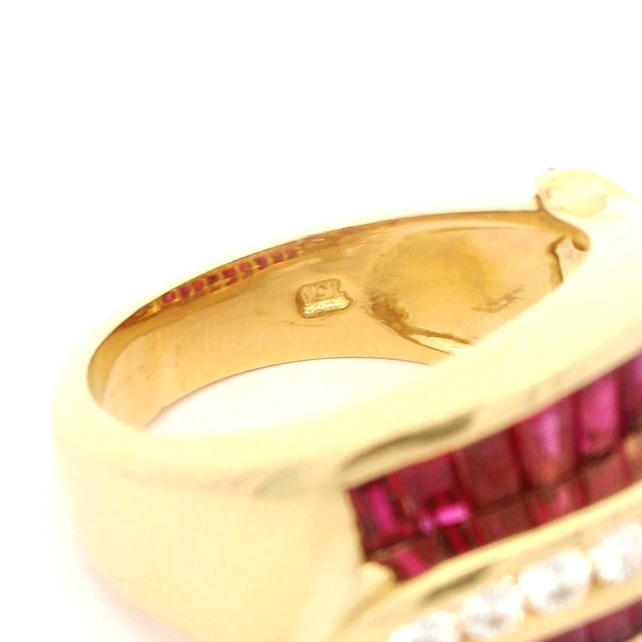 Vintage Charles Krypell 18k Yellow Gold Ruby & Diamond 12.7mm Wide Band Ring For Sale 7