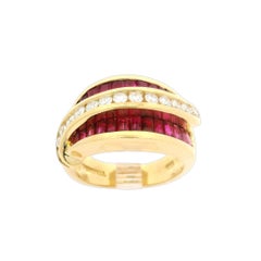 Vintage Charles Krypell 18k Yellow Gold Ruby & Diamond 12.7mm Wide Band Ring