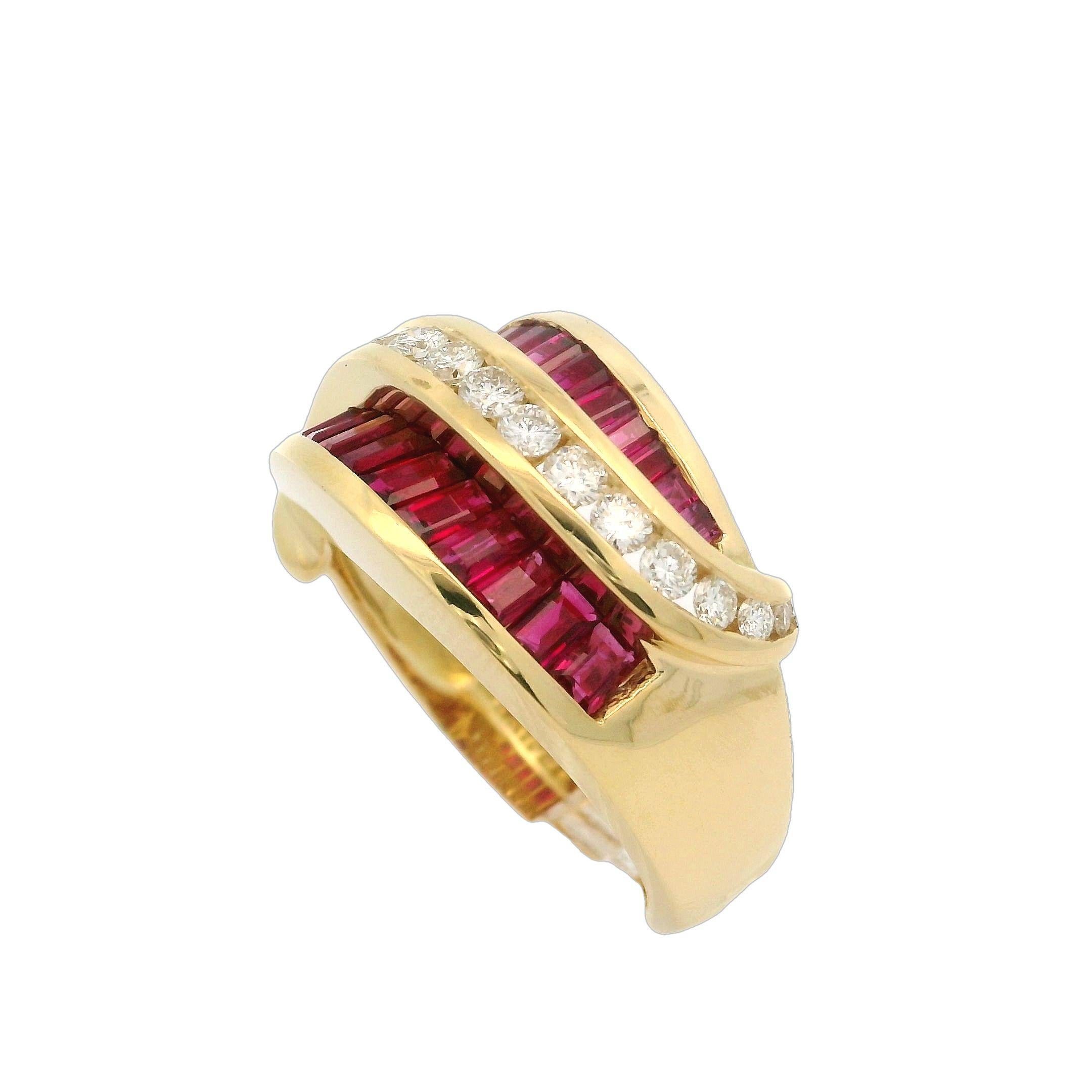 Vintage Charles Krypell 18k Yellow Gold Ruby & Diamond 12.7mm Wide Band Ring In Excellent Condition For Sale In Montclair, NJ