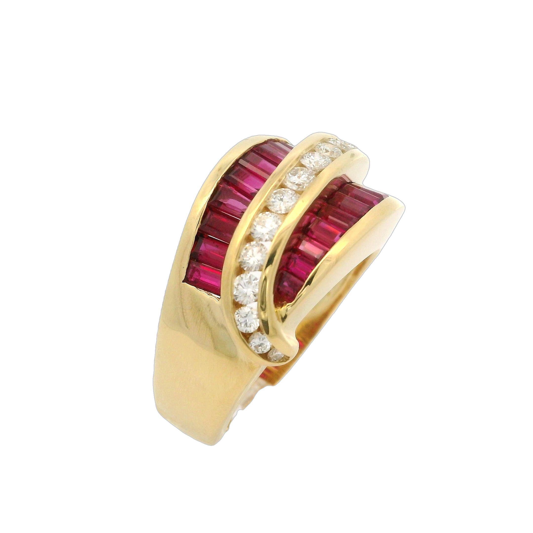 Vintage Charles Krypell 18k Yellow Gold Ruby & Diamond 12.7mm Wide Band Ring For Sale 1