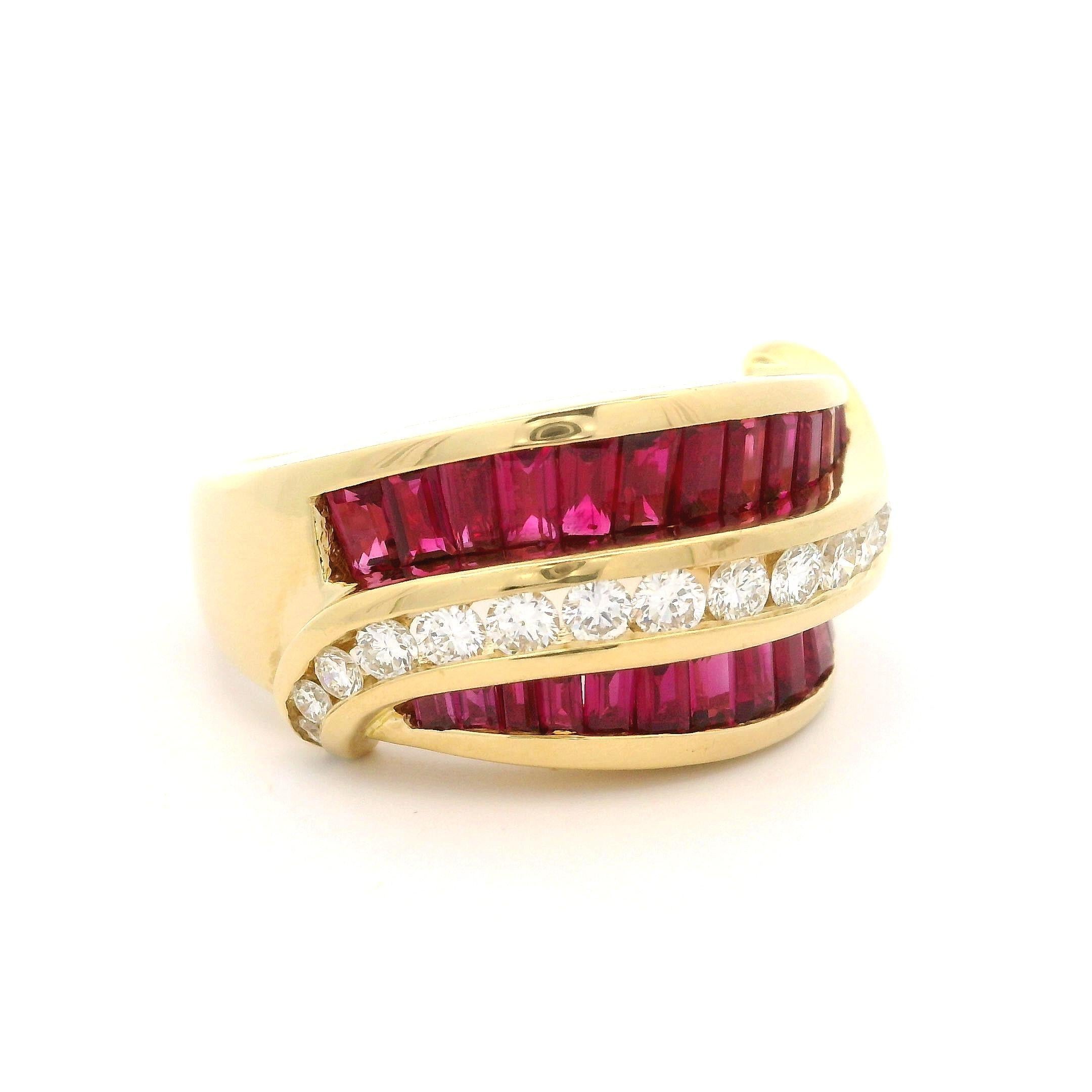 Vintage Charles Krypell 18k Yellow Gold Ruby & Diamond 12.7mm Wide Band Ring For Sale 3
