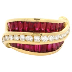 Vintage Charles Krypell 18k Yellow Gold Ruby & Diamond 12.7mm Wide Band Ring