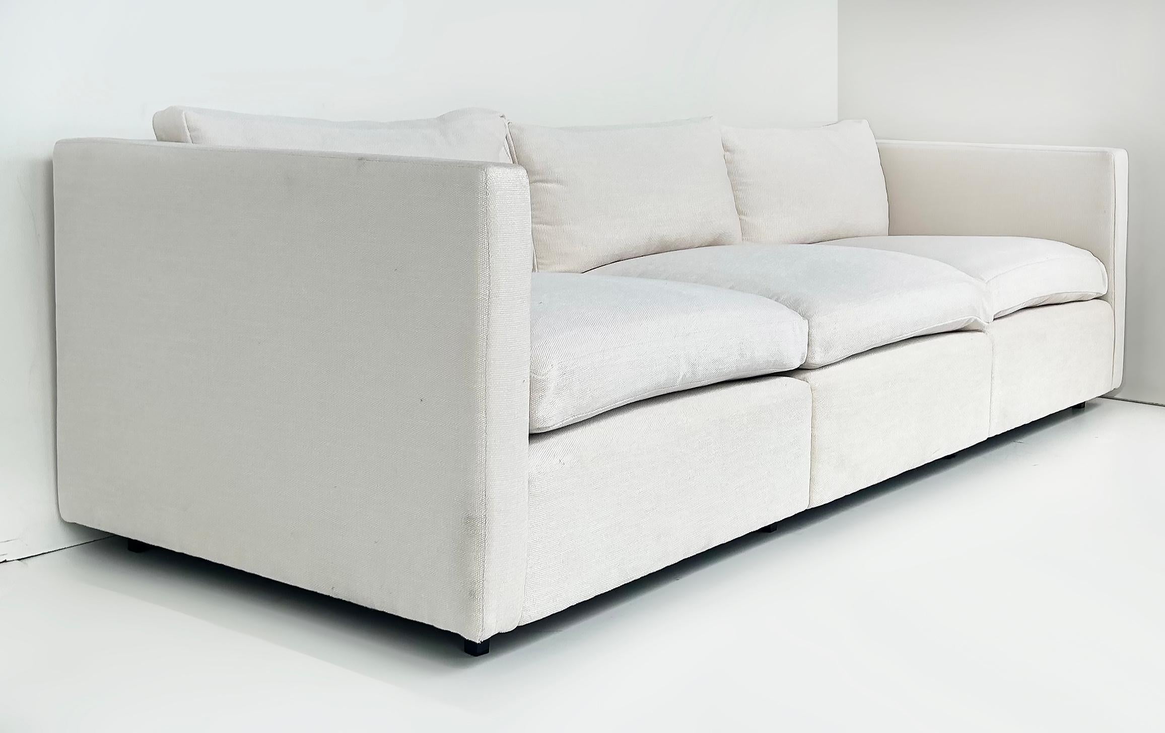 Vintage Charles Pfister Knoll Studio Upholstered Sofas, Two Available

Offered for sale are two upholstered three-seat sofas designed by Charles Pfister for Knoll Studio.  These sofas were recently reupholstered in a Knoll linen-blend tweed fabric. 