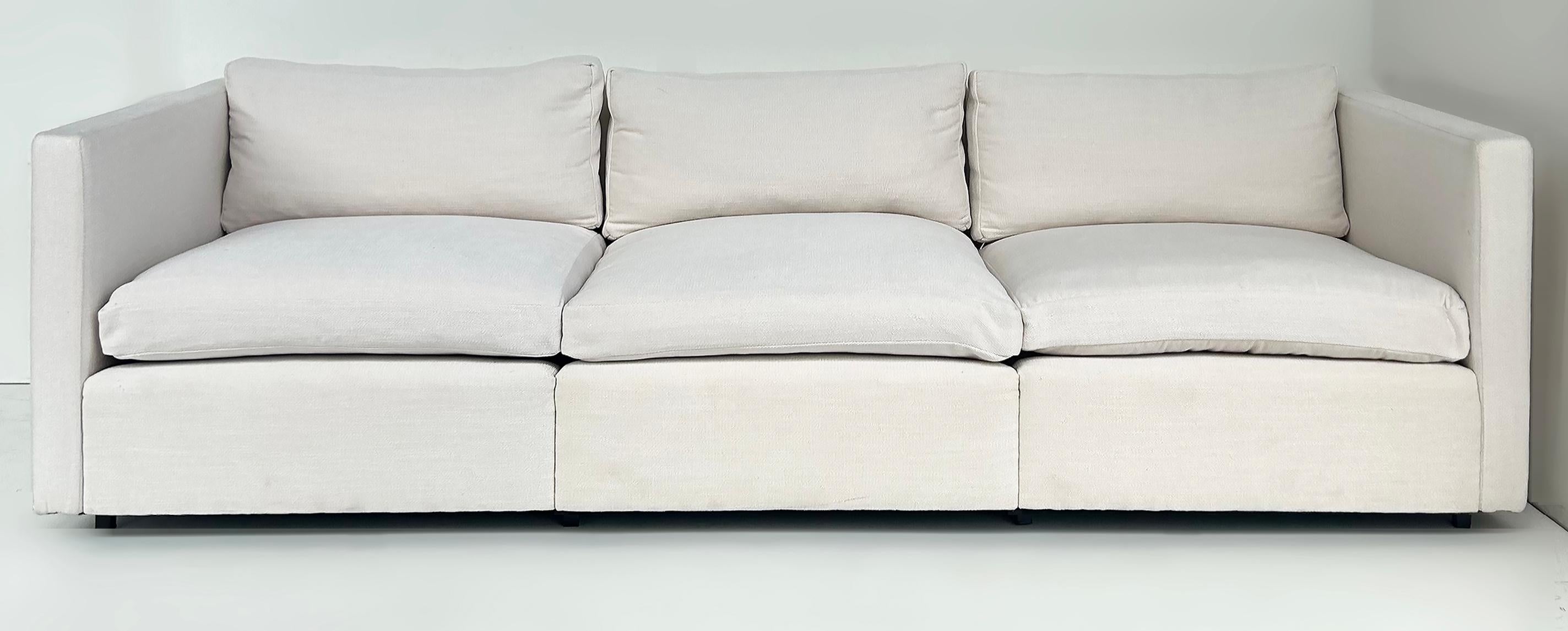 Modern Vintage Charles Pfister Knoll Studio Upholstered Sofas, Two Available For Sale