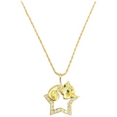 Vintage Charles Turi Diamond Panther Star Pendant Necklace