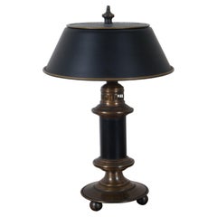 Vintage Charles X Style Mid Century Black Metal Tole & Brass Table Desk Lamp