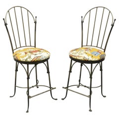 Vintage Charleston Forge Swivel Wrought Iron Counter Bar Stools, a Pair