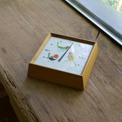 1960s Birds Enamel Thermometer Walnut Wall Temperature Charlie Harper Attributed