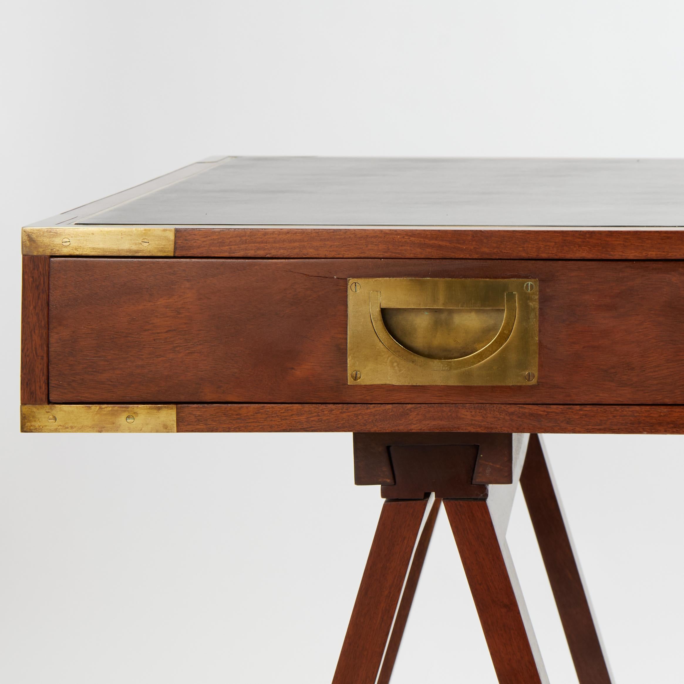 Hong Kong Vintage Charlotte Horstmann Campaign Style Sawhorse Leather Top Desk