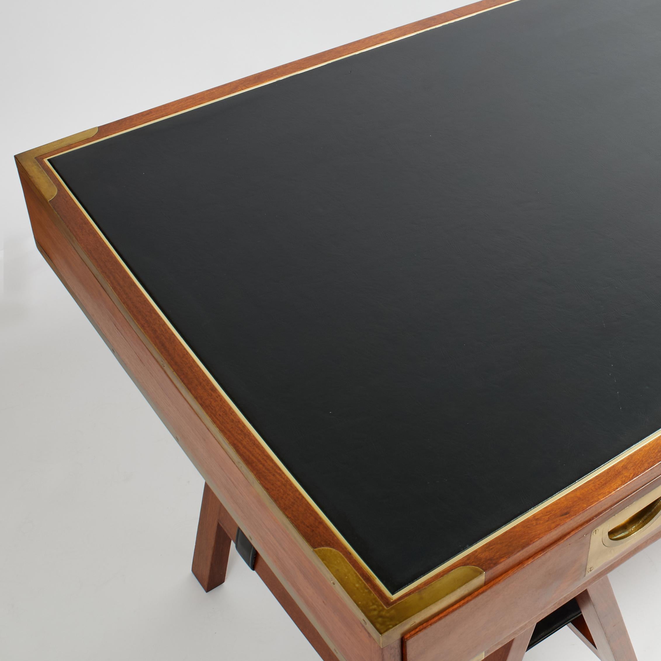 Vintage Charlotte Horstmann Campaign Style Sawhorse Leather Top Desk 1