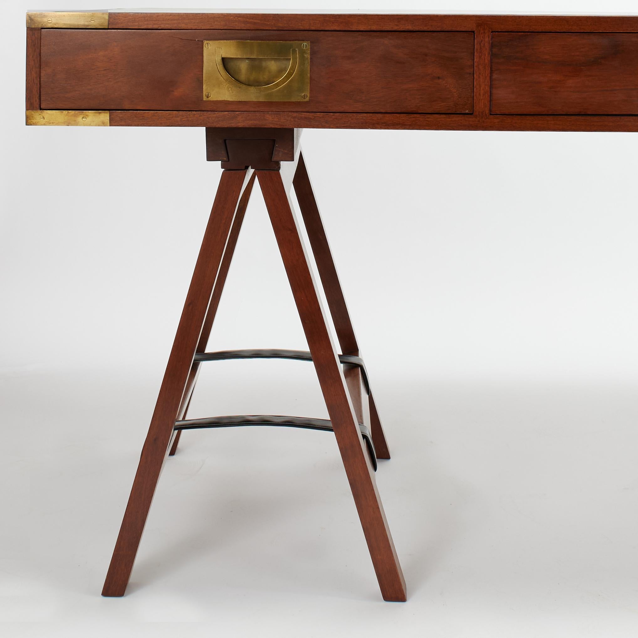 Vintage Charlotte Horstmann Campaign Style Sawhorse Leather Top Desk 2