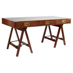 Vintage Charlotte Horstmann Campaign Style Sawhorse Leather Top Desk
