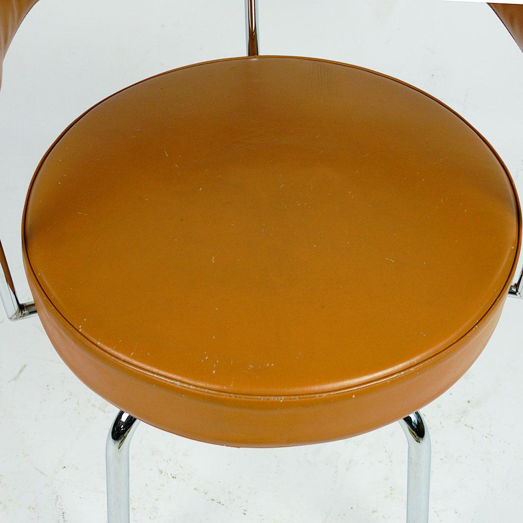 Italian Vintage Charlotte Perriand LC7 Cognac Leather and Chrome Swivel Chair