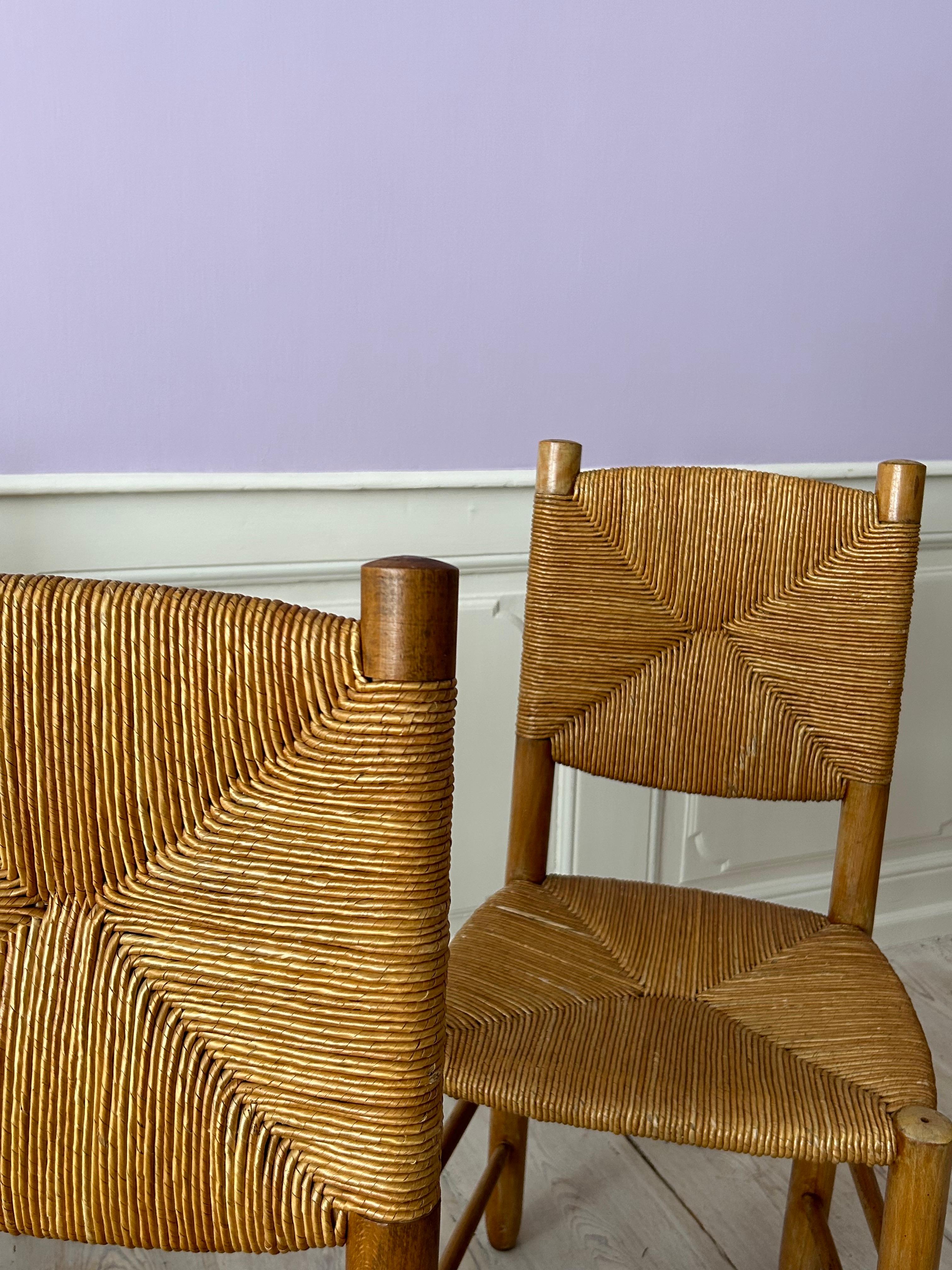 Vintage Set of Four Chairs in Ash and Straw, France, 1950s For Sale 4
