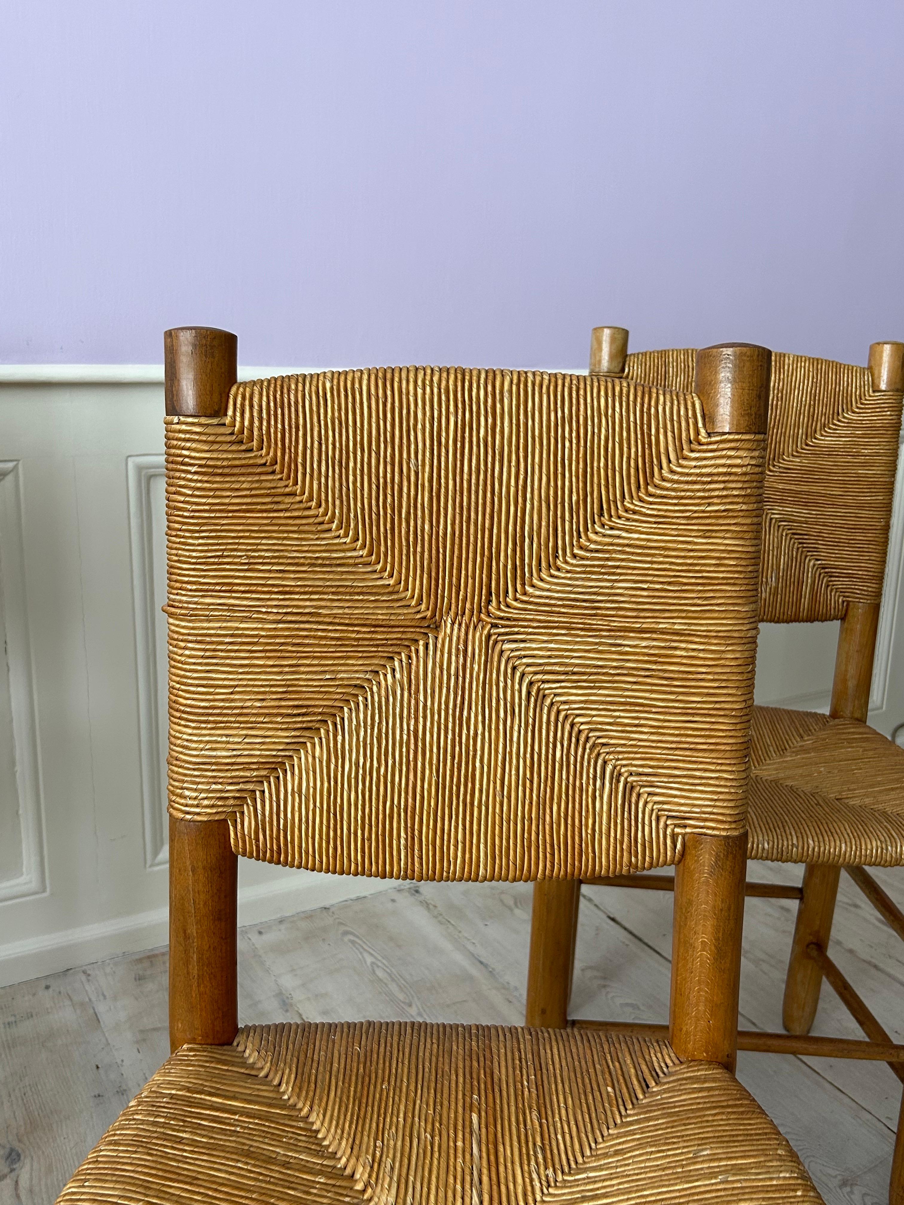 Vintage Set of Four Chairs in Ash and Straw, France, 1950s For Sale 5