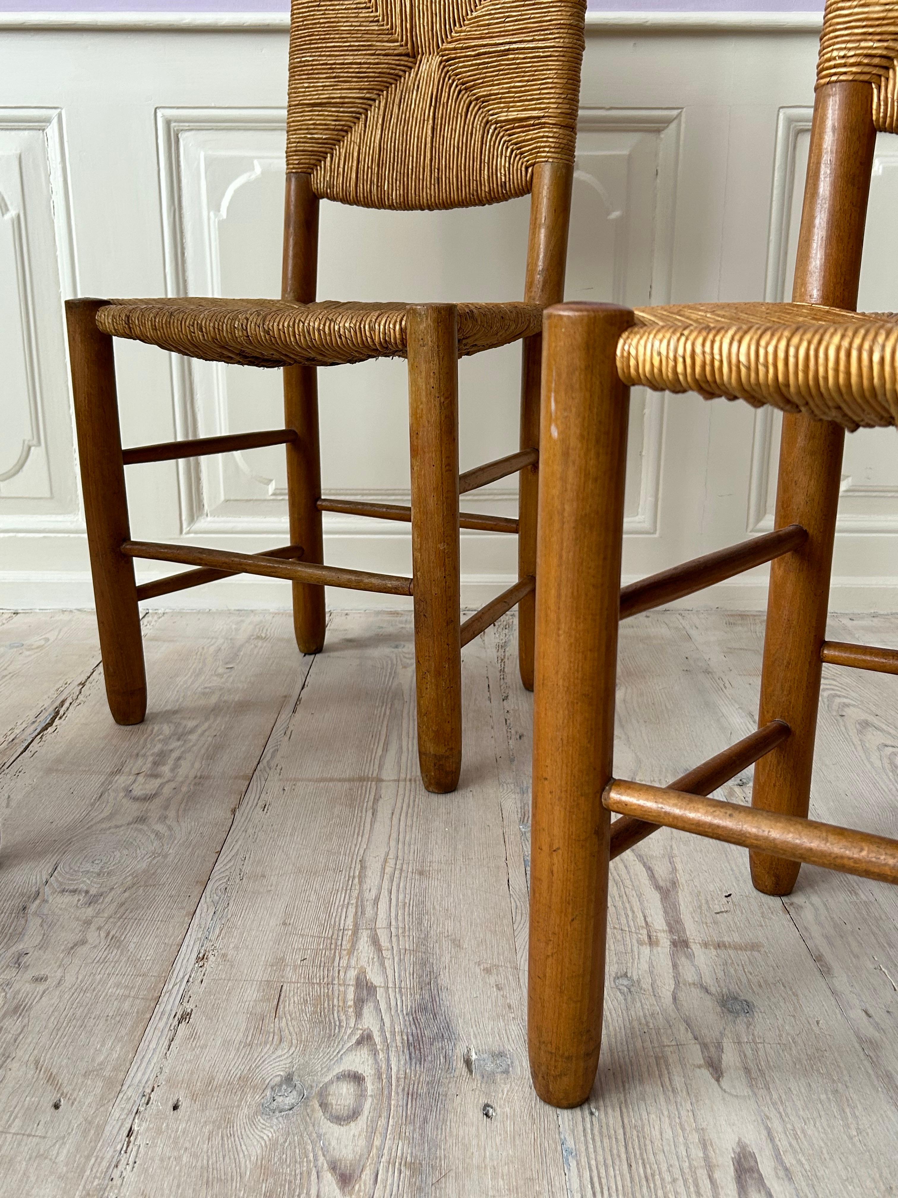 Vintage Set of Four Chairs in Ash and Straw, France, 1950s For Sale 6