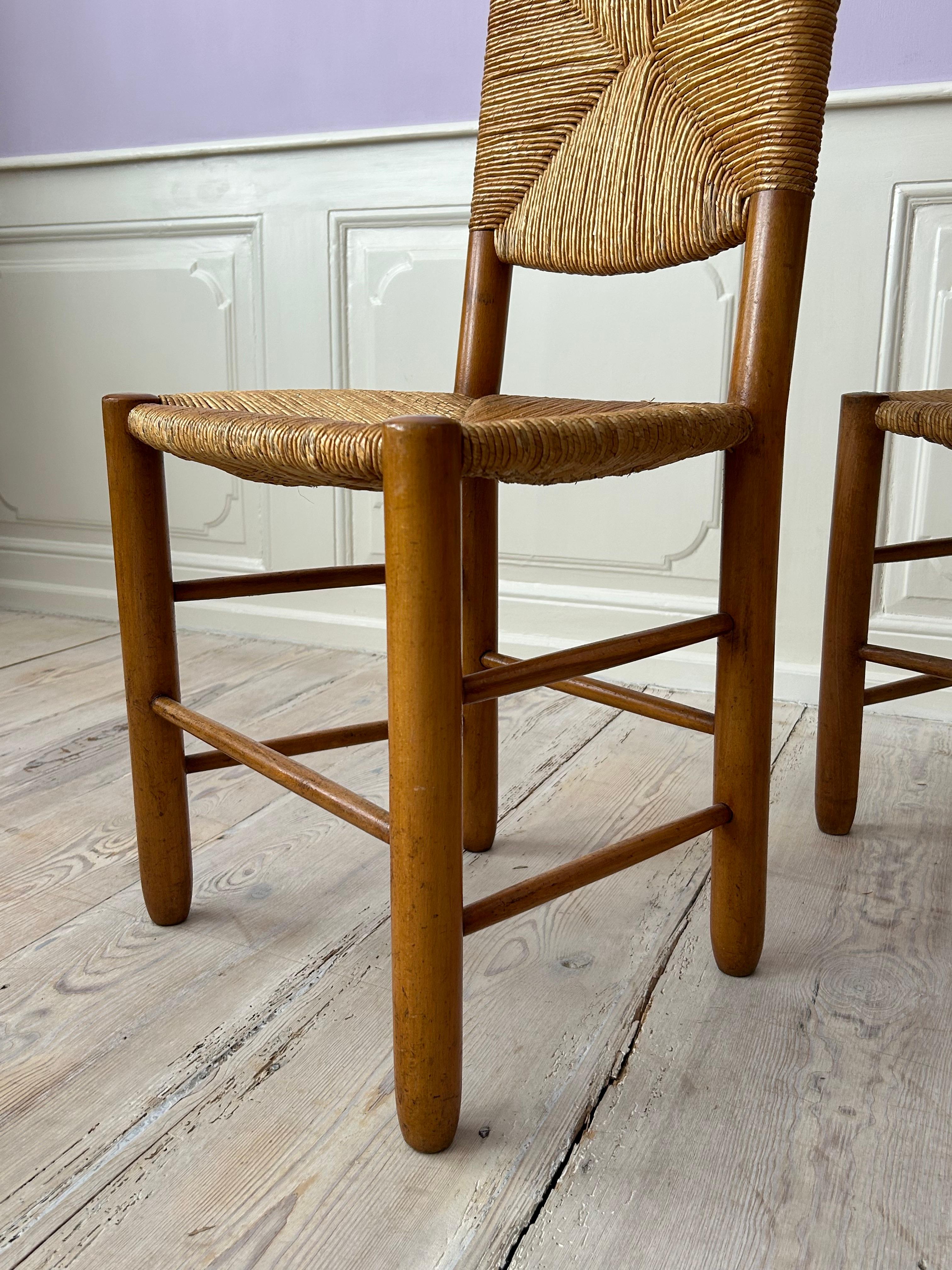 Vintage Set of Four Chairs in Ash and Straw, France, 1950s For Sale 7