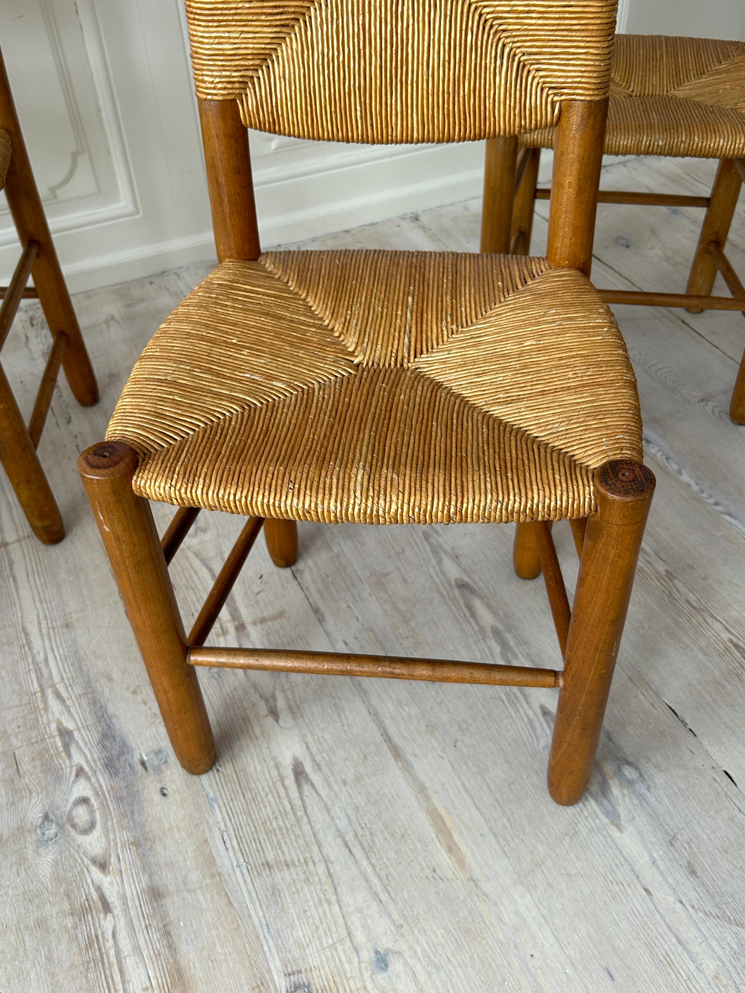 Vintage Set of Four Chairs in Ash and Straw, France, 1950s For Sale 8