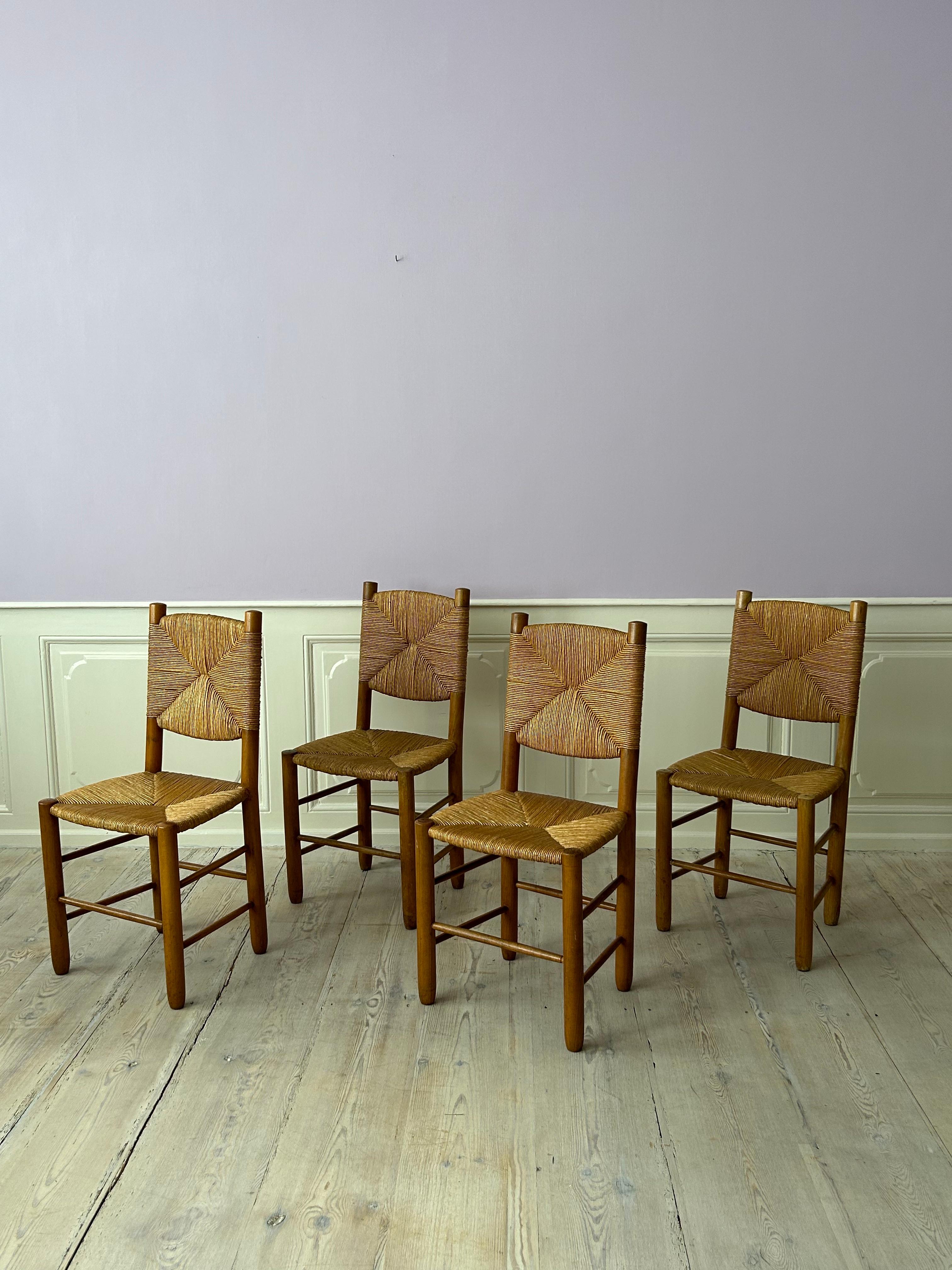 Vintage Set of Four Chairs in Ash and Straw, France, 1950s In Good Condition For Sale In Copenhagen K, DK