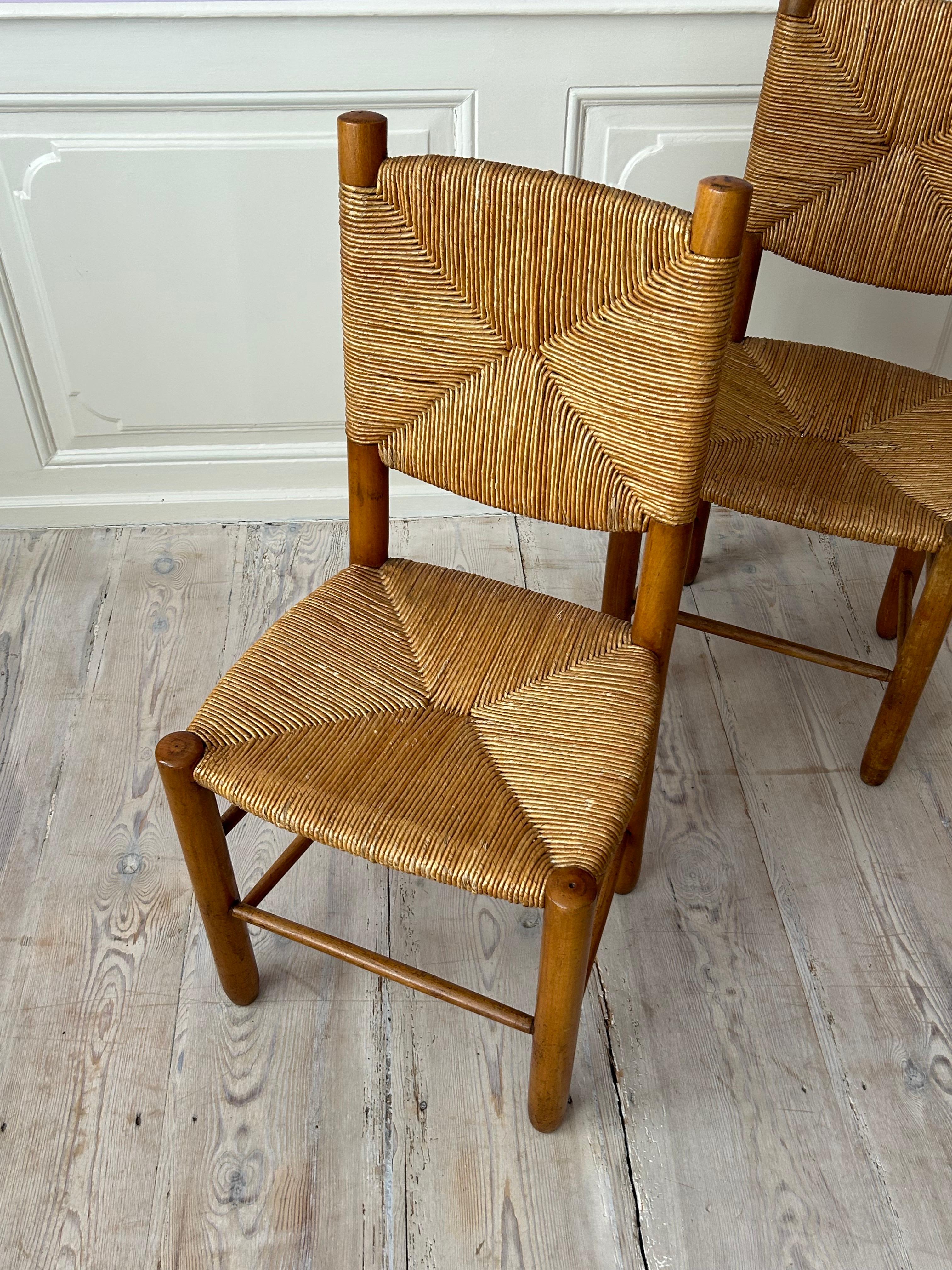 Vintage Set of Four Chairs in Ash and Straw, France, 1950s For Sale 2