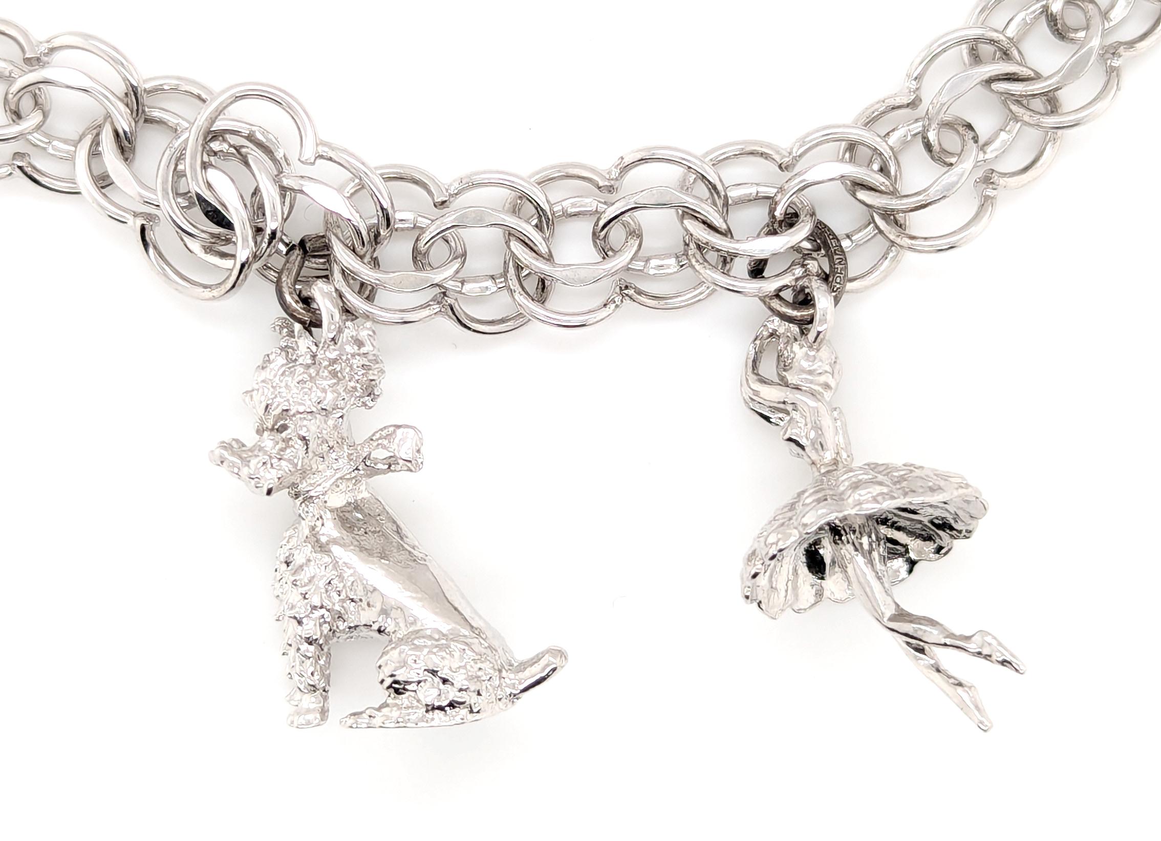 Vintage Charm Bracelet Sterling Silver Elco Cat Dog Ballerina Cheerleader Pour femmes en vente