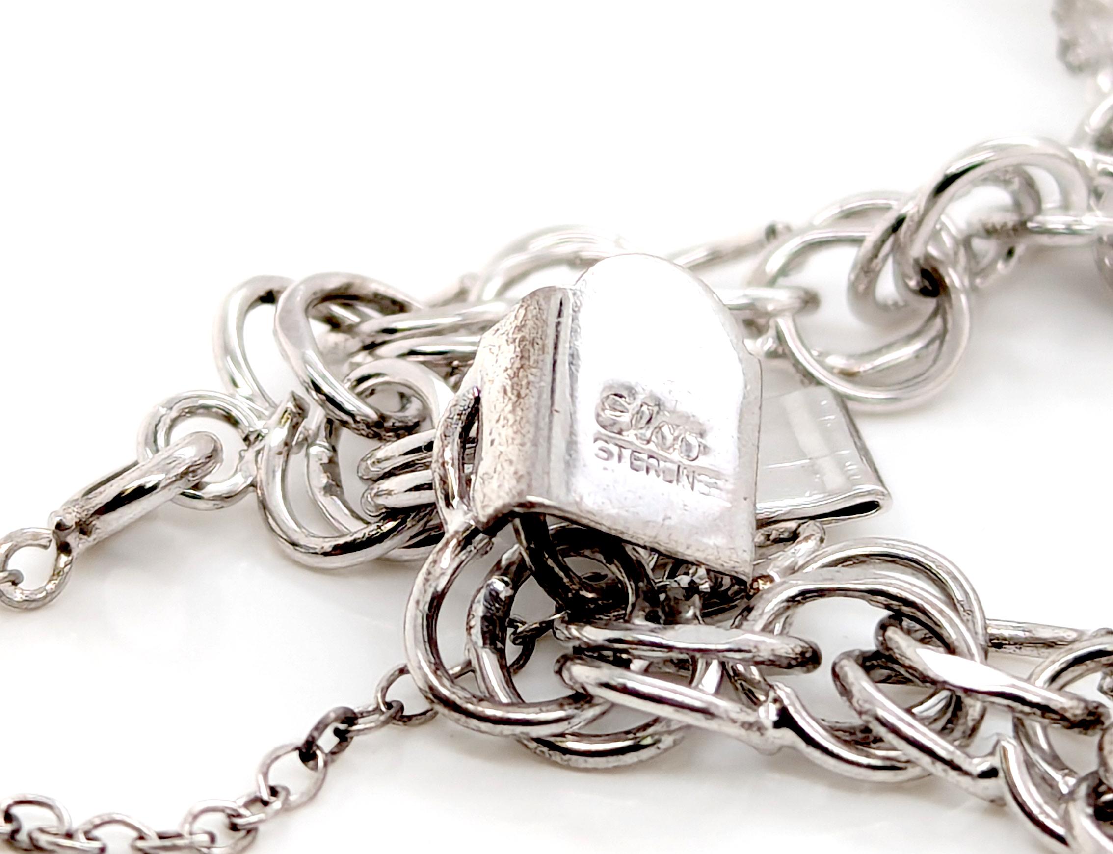 Vintage Charm Bracelet Sterling Silver Elco Cat Dog Ballerina Cheerleader en vente 2