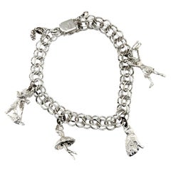 Vintage Charm Bracelet Sterling Silver Elco Cat Dog Ballerina Cheerleader