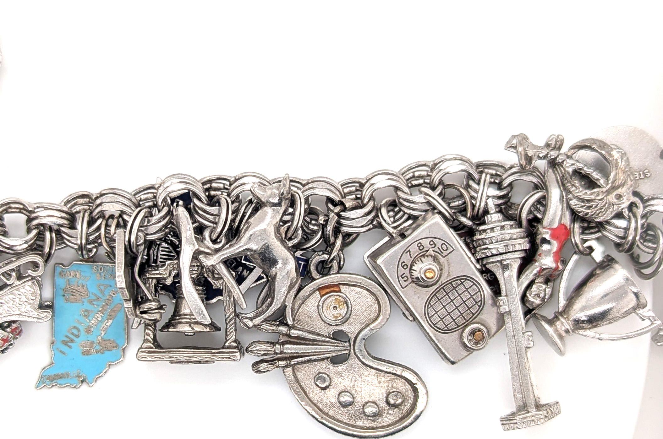 Bracciale charme vintage in argento sterling Elco Ohio Michigan Indiana Niagra In condizioni ottime in vendita a Dearborn, MI