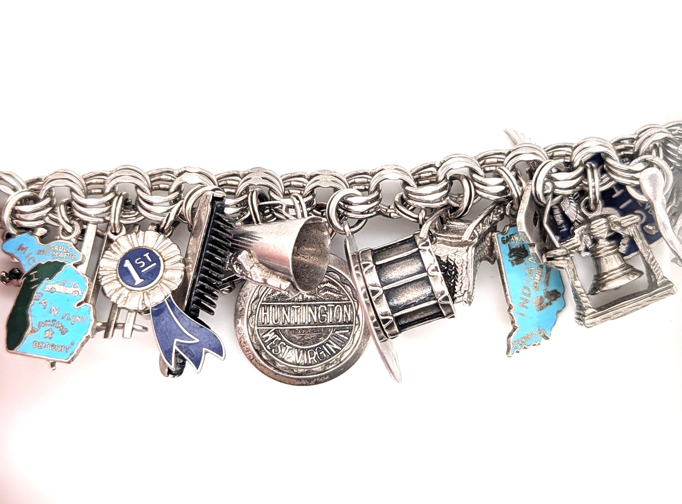 Bracciale charme vintage in argento sterling Elco Ohio Michigan Indiana Niagra in vendita 1