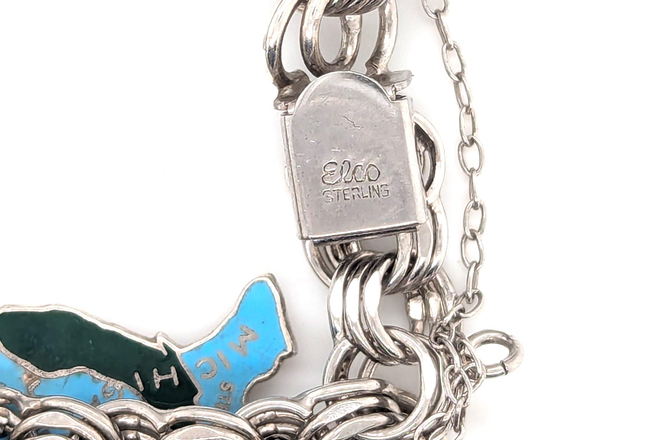 Bracciale charme vintage in argento sterling Elco Ohio Michigan Indiana Niagra in vendita 4