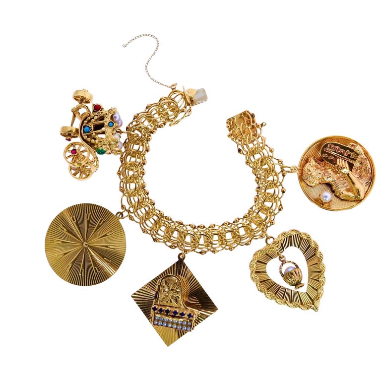 Vintage Charm Gold Bracelet For Sale at 1stdibs