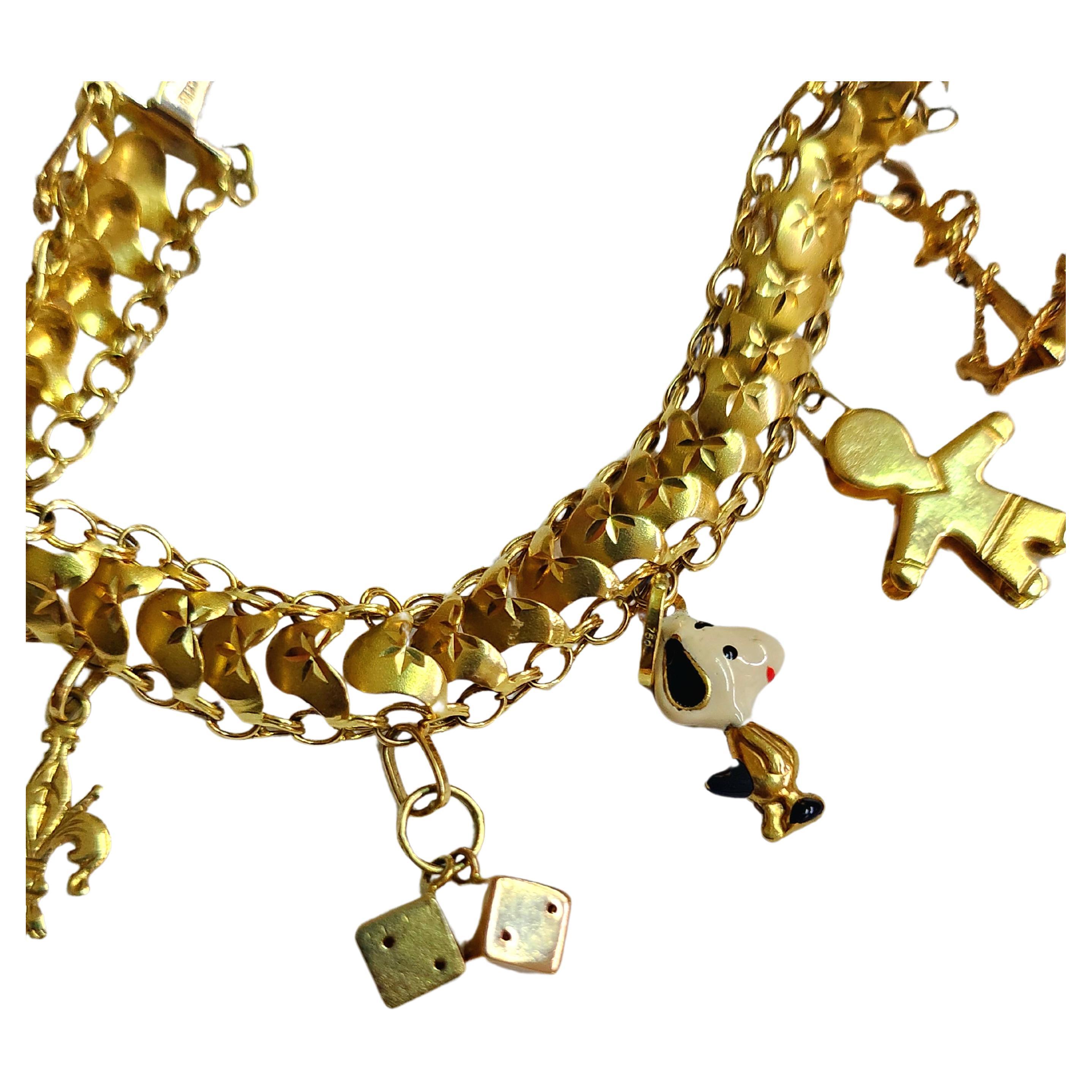 Vintage Charm Gold Bracelet For Sale