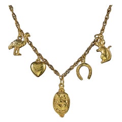 Vintage Charm Necklace 18 Carat Gold Gilt Silver Chain, circa 1947