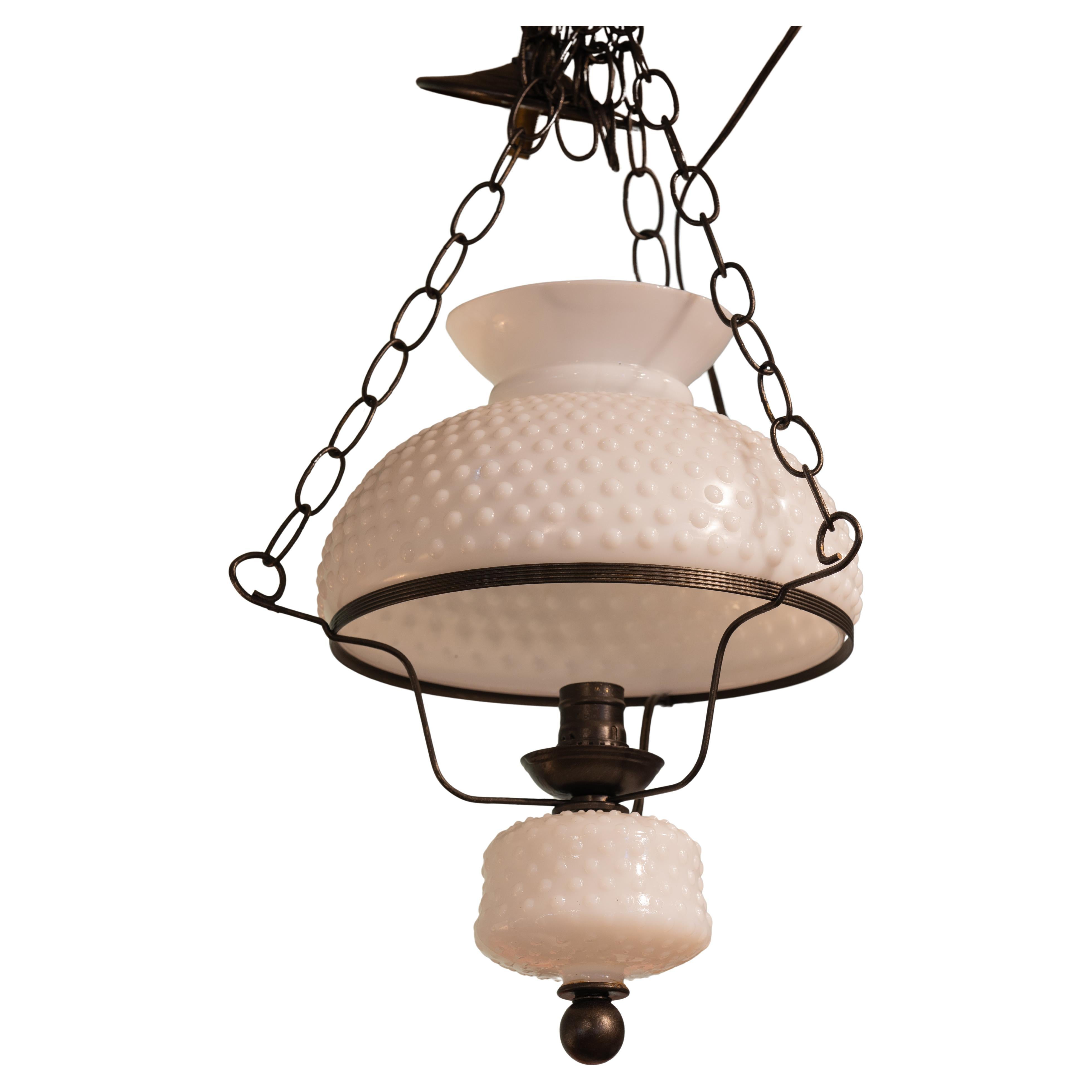 Vintage, Charming Hobnail Milk Glass and Antique Brass Lantern