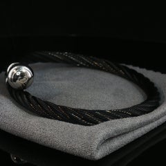 Vintage Charriol Black Cable Stainless Steel Cuff Bracelet Flexible Twist 27.9g
