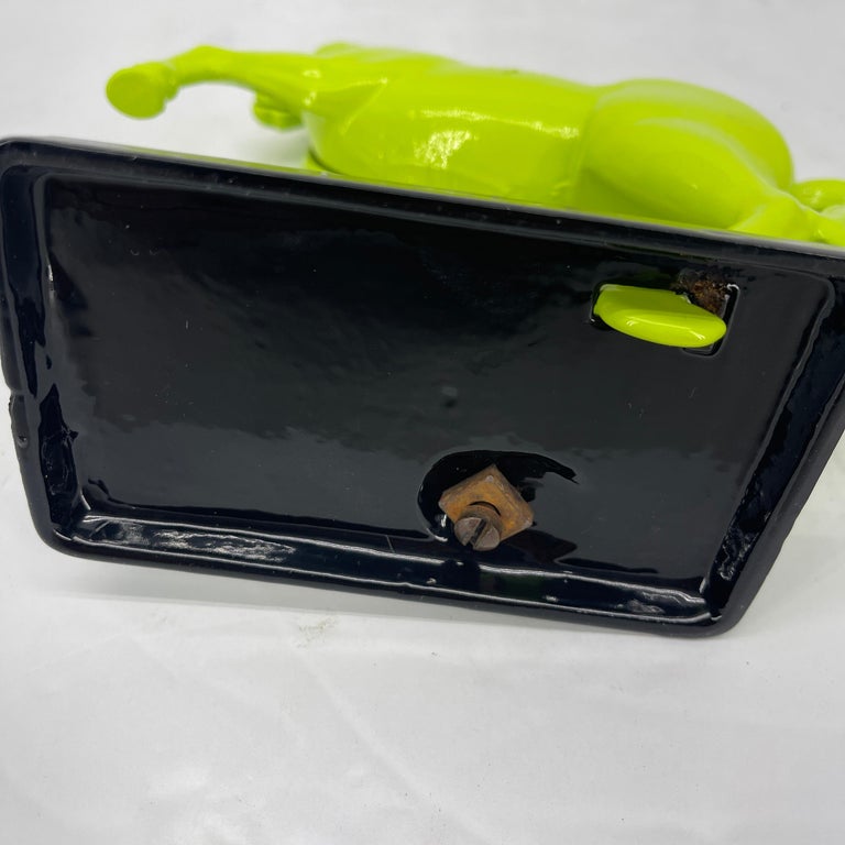 Vintage Chartreause Cast Iron Horse Money Bank Sculpture, circa 1950's For Sale at 1stDibs